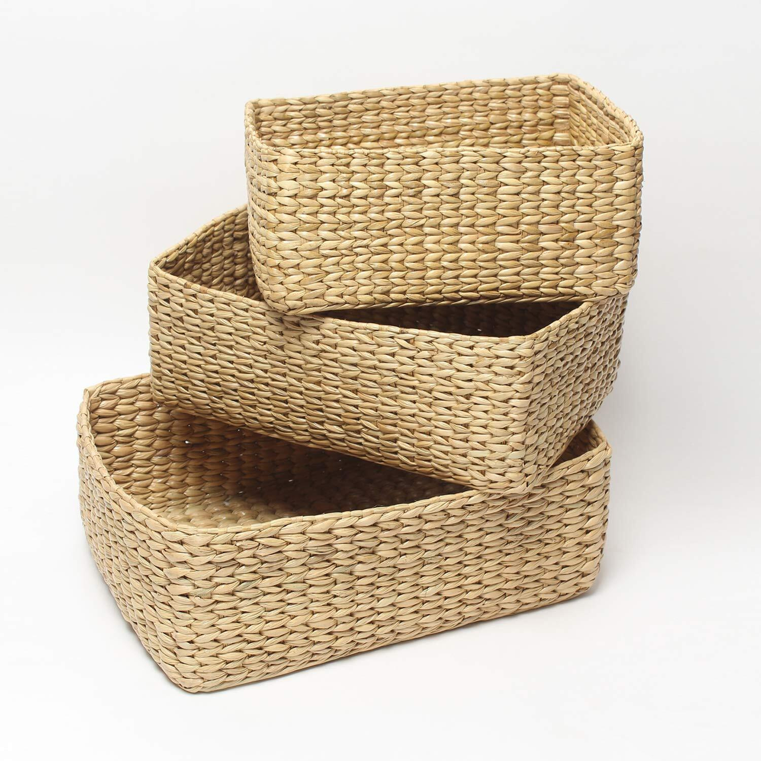 Habere India-All the Cultures Fabricating India Storage Baskets | Cane or Bamboo Basket | Tray Online as Gift Hamper Basket | Wardrobe Basket (Set of 3 (S, M & L))