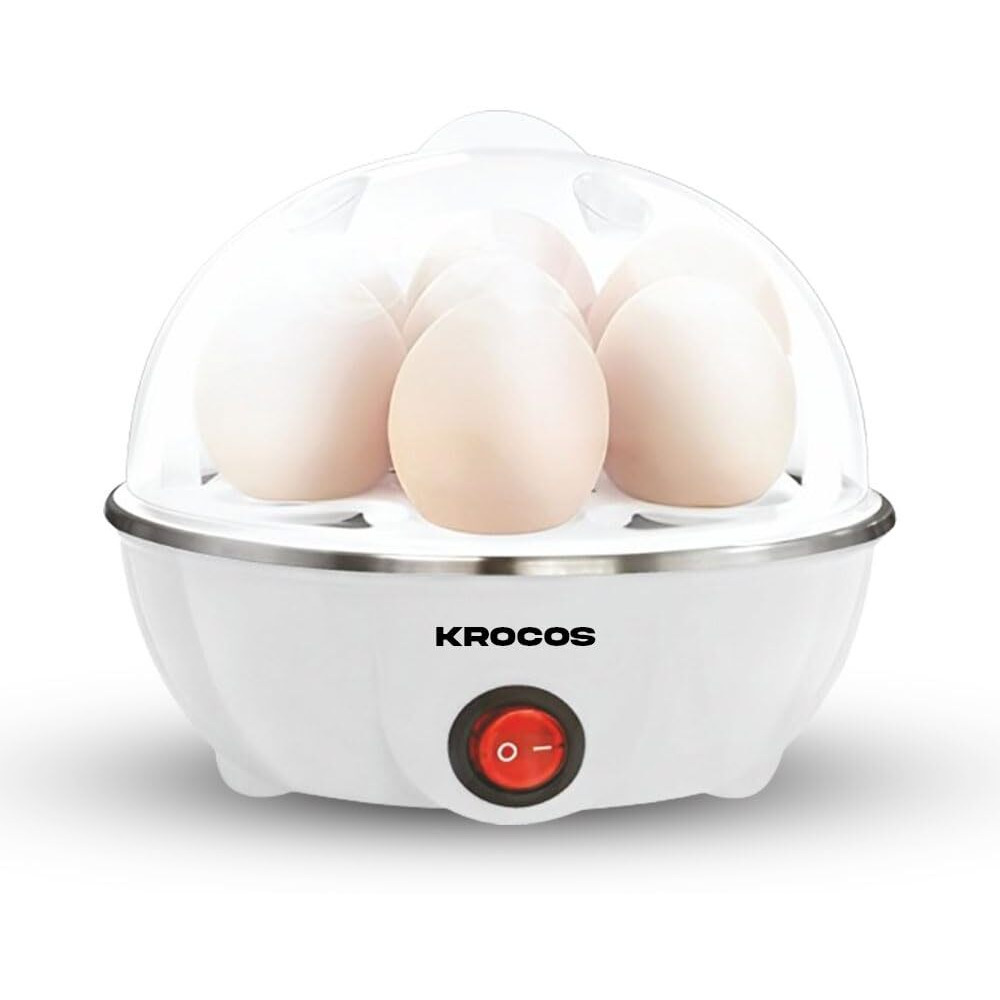 KROCOS Fast Electric Egg Boiler & Poacher For Steaming, Boiling, Cooking | Boil upto 7 Eggs (Soft, Hard, Medium) 1 Year Warranty | Automatic Off | Over Heat Protection (White)