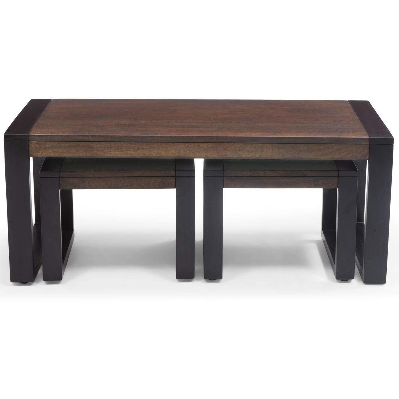 AASALIYA Art Solid Sheesham Wood Coffee Table with 2 Stool | Rectangle Centre Table with Stool | Center Table with 2 Stools for Living Room | Patio Table with 2 Puffy for Home | Natural & Walnut