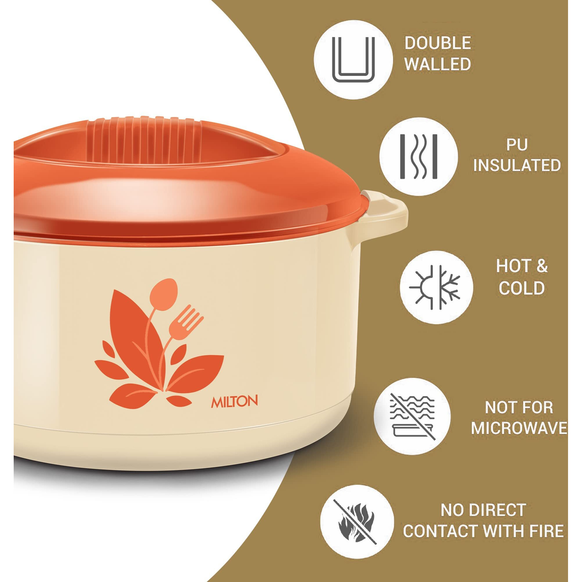 MILTON Orchid 17500 Inner Steel Casserole, 15.5 litres, Tan | PU Insulated | BPA free |Odour Proof | Food Grade | Easy to Carry | Easy to Store | Ideal for Chapatti | Roti | Curd Maker