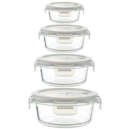 Femora Borosilicate Glass Food Storage Container with Air Vent Lid, Round, 240 ML, 380 ML, 580 ML, 940 ML, Set of 4