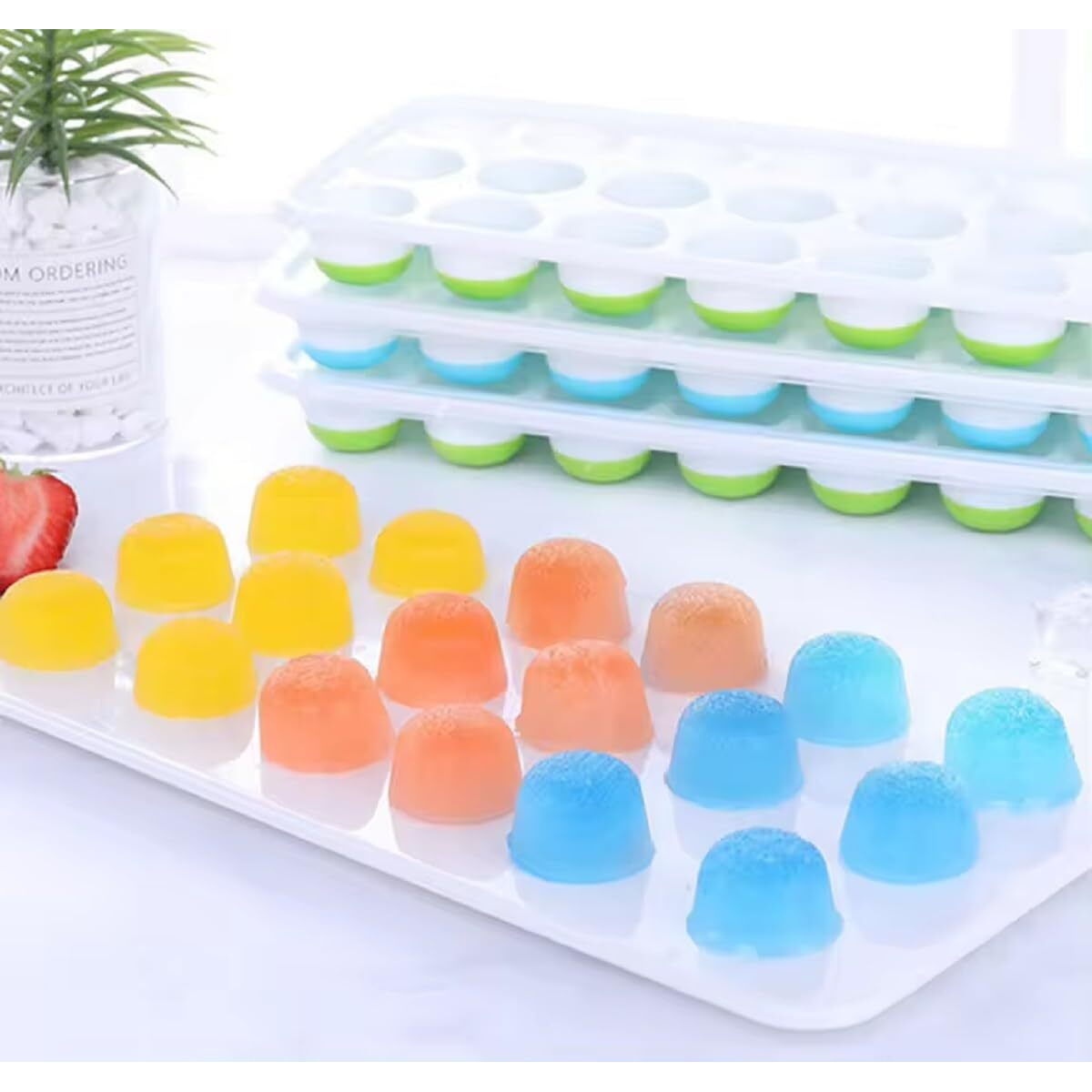 DOCAT 2 Pack Ice Trays for Freezer, Silicone Ice Cube Tray with Removable Lid Easy Release Flexible Silicone Bottom Ice Cube Trays for Freezer, 100% BPA Free, Food Grade Ice Cube Mould (Round)