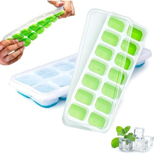 DOCAT 2 Pack Ice Trays for Freezer, Silicone Ice Cube Tray with Removable Lid Easy Release Flexible Silicone Bottom Ice Cube Trays for Freezer, 100% BPA Free, Food Grade Ice Cube Mould (Square)