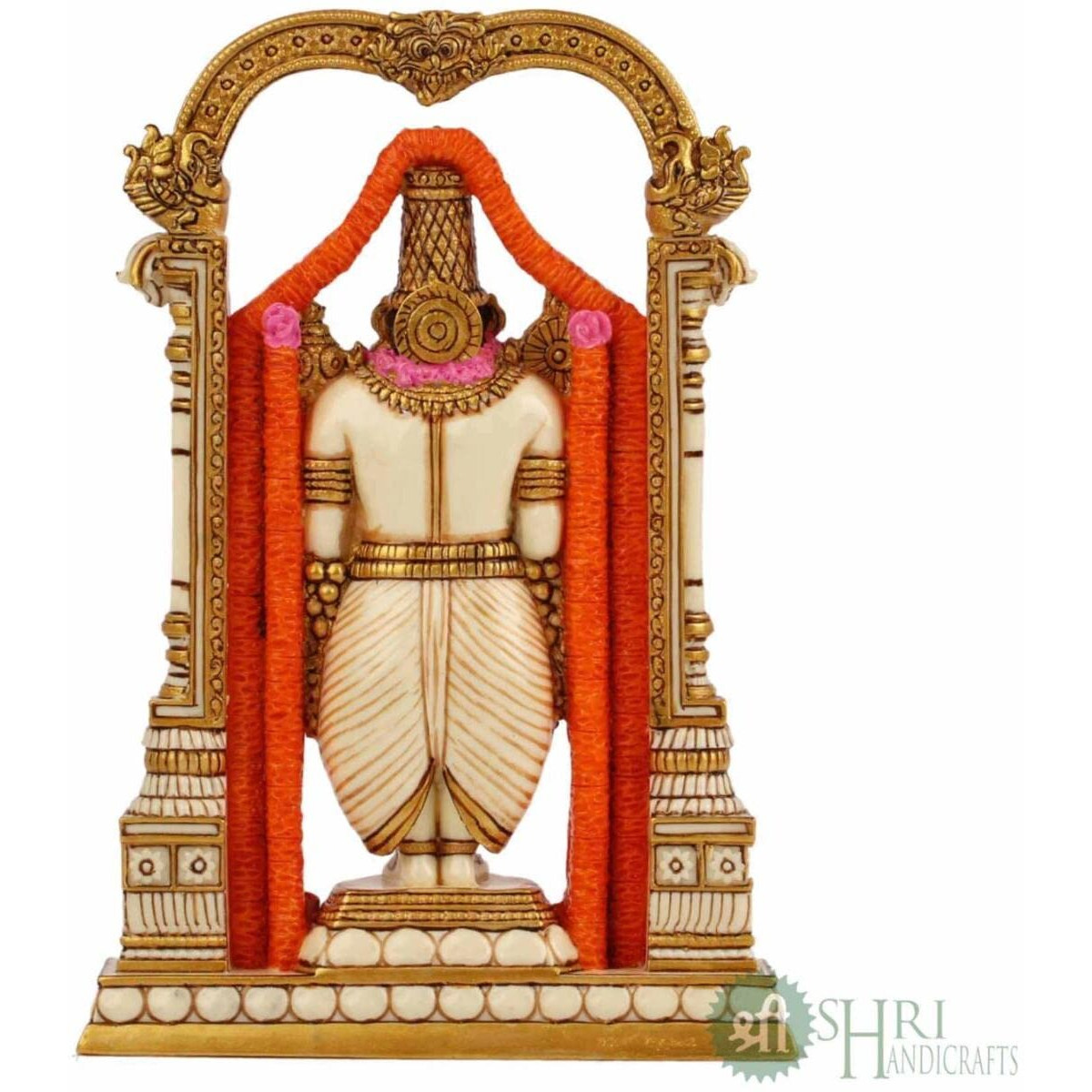 INDICAST 8 Tirupati Balaji Fine Painting Idol Decorative Showpiece Handcrafted Balaji Murti For Home Office And Gifting Purpose Sculpture, Golden, Pack of 1