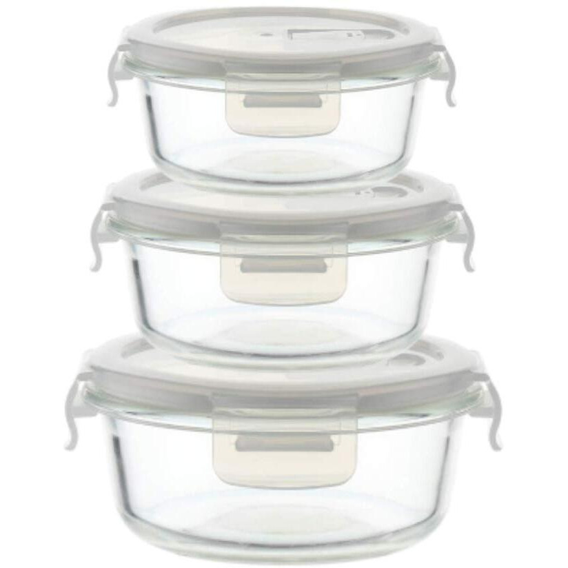 Femora Borosilicate Glass Microwave Safe Round Food Storage Container with Air Vent Lid, 380ml, 580ml, 940ml, Set of 3, One Year Free Replacement