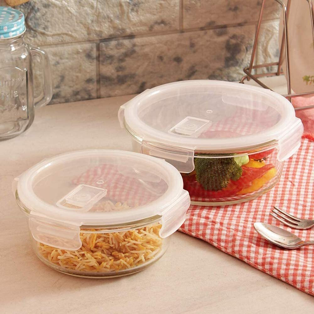 Femora Borosilicate Glass Microwave Safe Round Food Storage Container with Air Vent Lid, 380ml, 580ml, 940ml, Set of 3, One Year Free Replacement