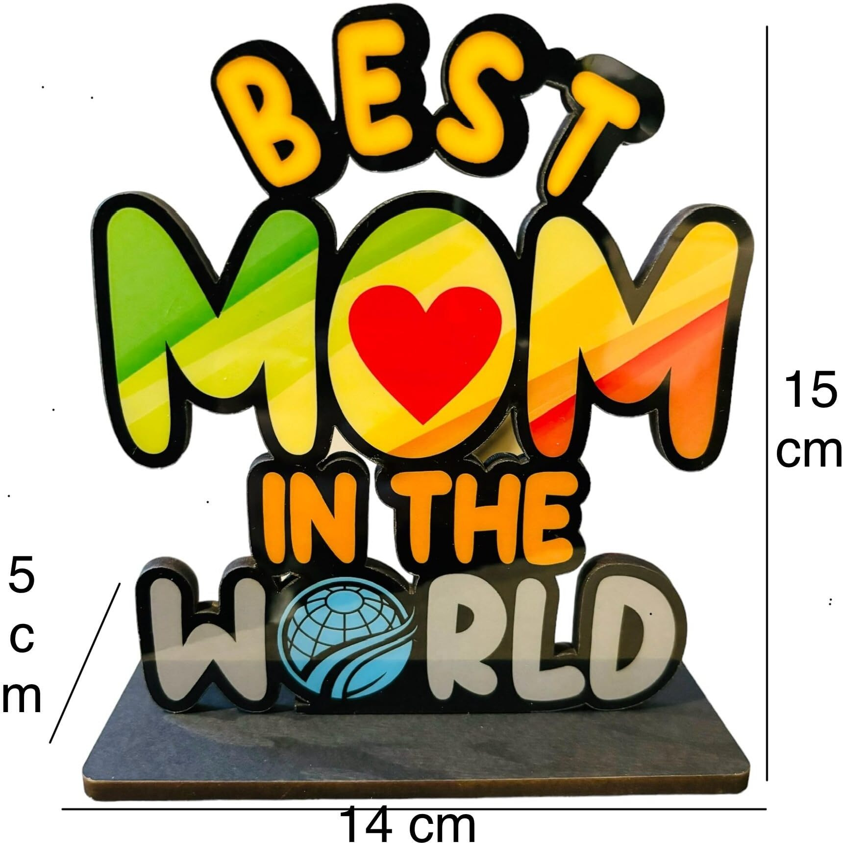 WARMINGO DE Best Mom In The World Wooden Trophy Gift For Mother Or Mom | Mothers Day Gift | Best Gift For Mom (Multicolor 6 X 5.5 Inches)