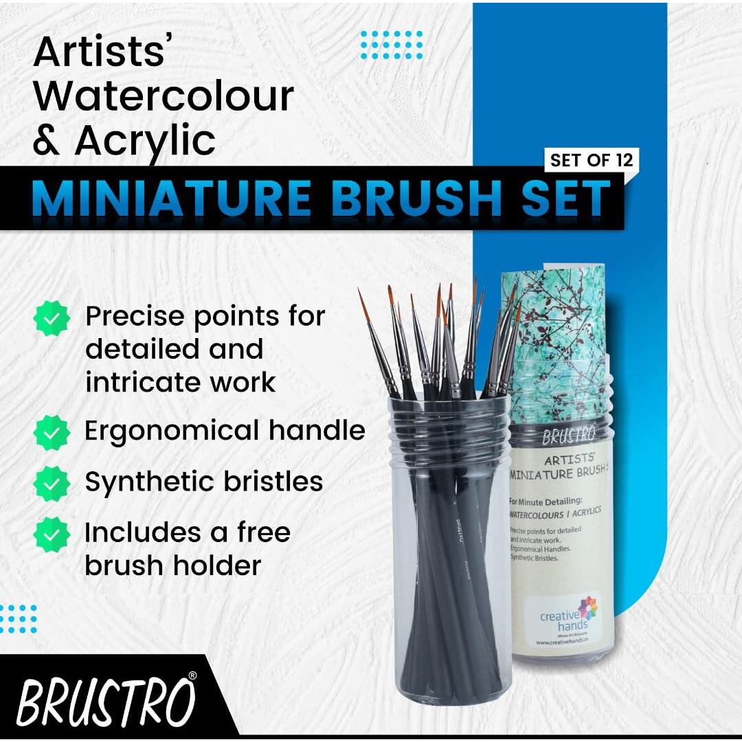 BRUSTRO Artists  Watercolour & Acrylic Miniature Brush Set of - 12