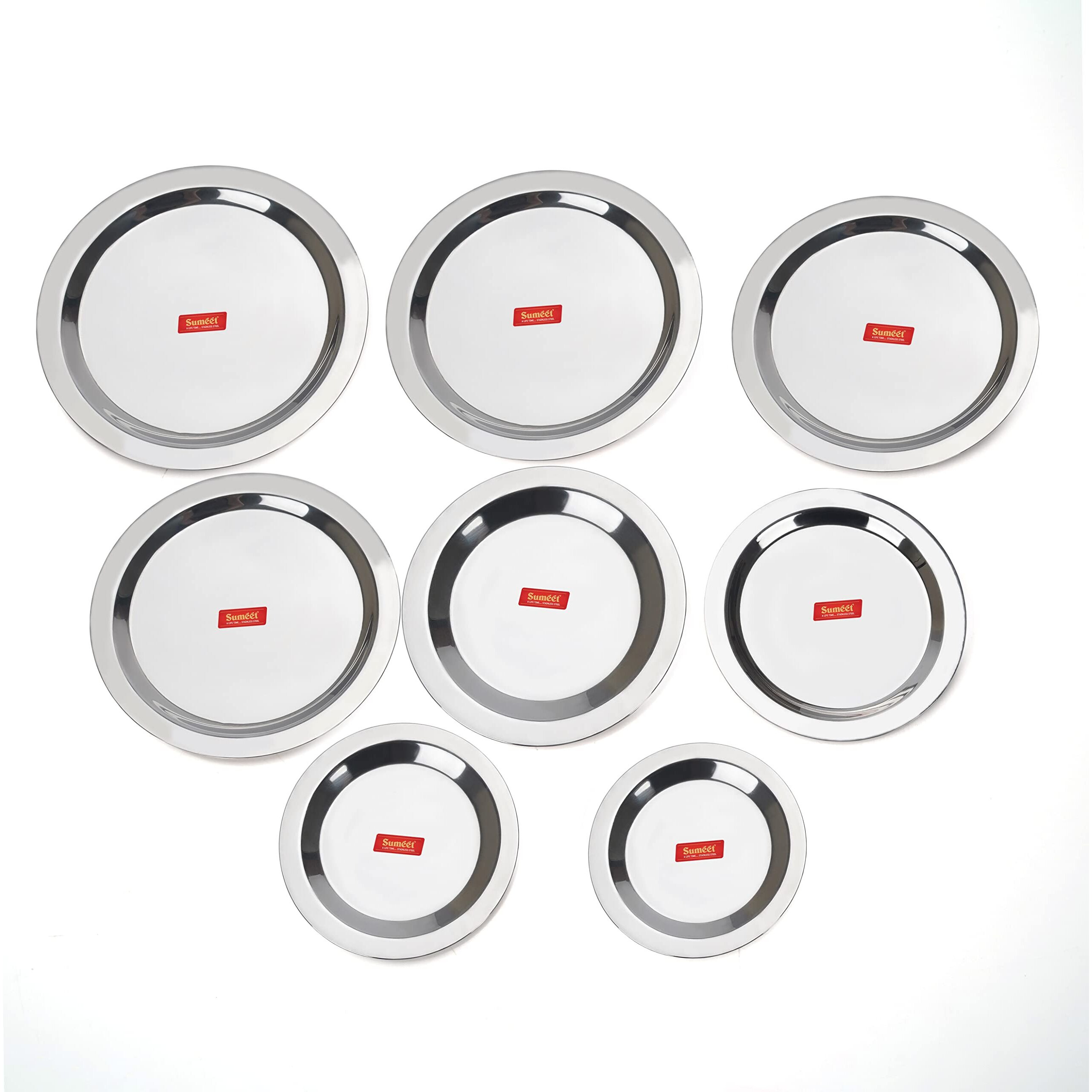 Sumeet Stainless Steel Heavy Gauge Ciba/Lids/Tope/Cheeba Cover Set Of 8 Pcs (12.3Cm, 13.8Cm, 15.5Cm, 16.7Cm, 18.5Cm, 20Cm, 21Cm, 22.5Cm) - Silver