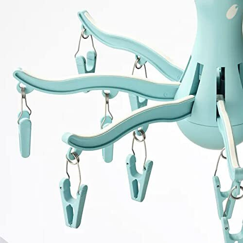 Ikea PRESSA Plastic Foldable Portable Hanging Dryer Octopus Shape Clothes Drying Hanger Rack with 16 Clips Hook, Turquoise