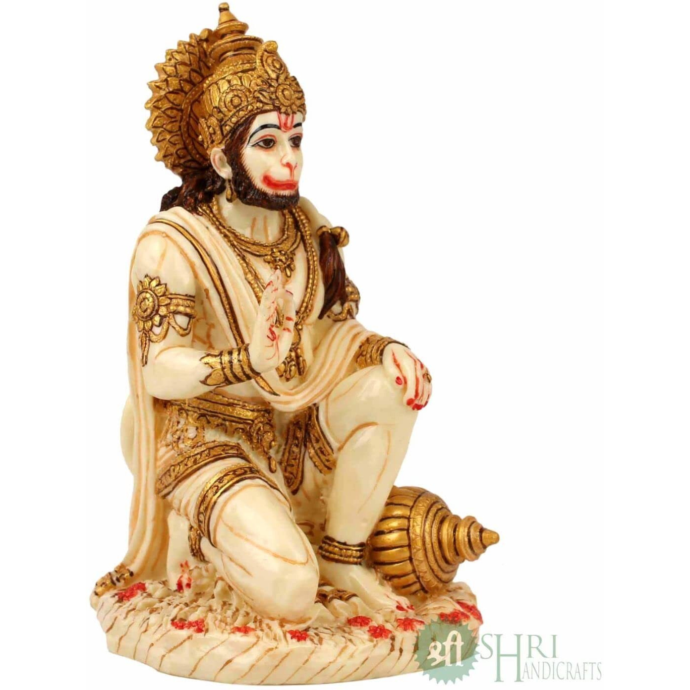 INDICAST 6.5 Hanuman Statue Sitting Fine Gold Painting Idol Decorative Showpiece Handcrafted Hanuman Ji Murti for Home Office and Gifting Purpose Sculpture