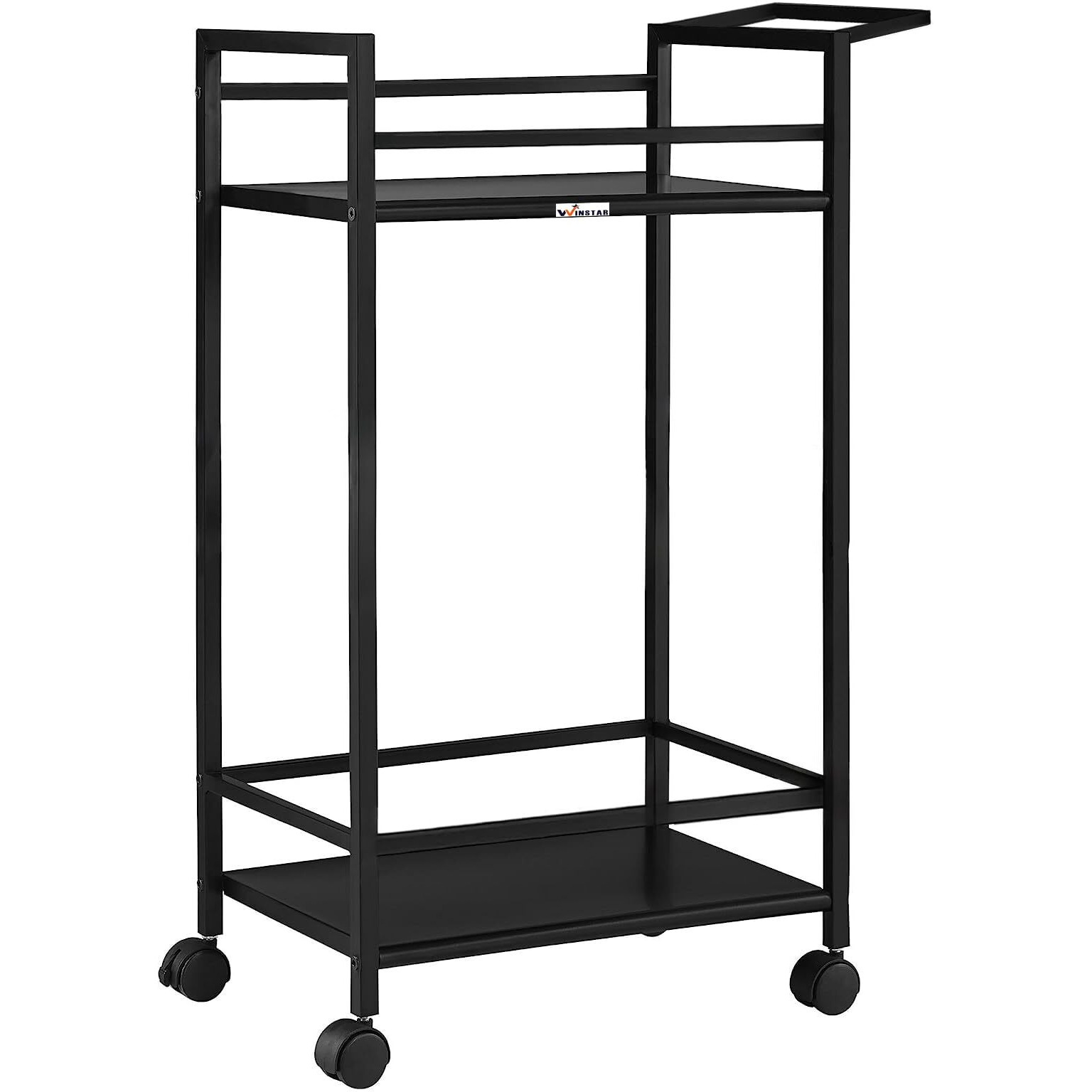 WINSTAR Metal Rolling Trolley with Lockable Wheels | Heavy Duty Multifunctional Metal Frame Cart | Ideal for Home, Kitchen, Bathroom and Office Storage | (Black, 2-Tier)