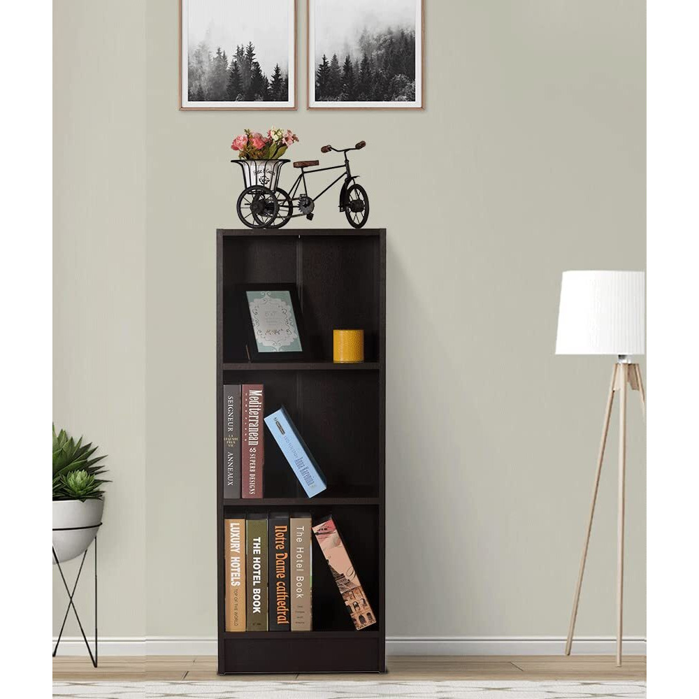 DeckUp Lexis 3-Shelf Bookcase and Storage Unit (Engineered Wood) (Dark Wenge, Matte Finish)