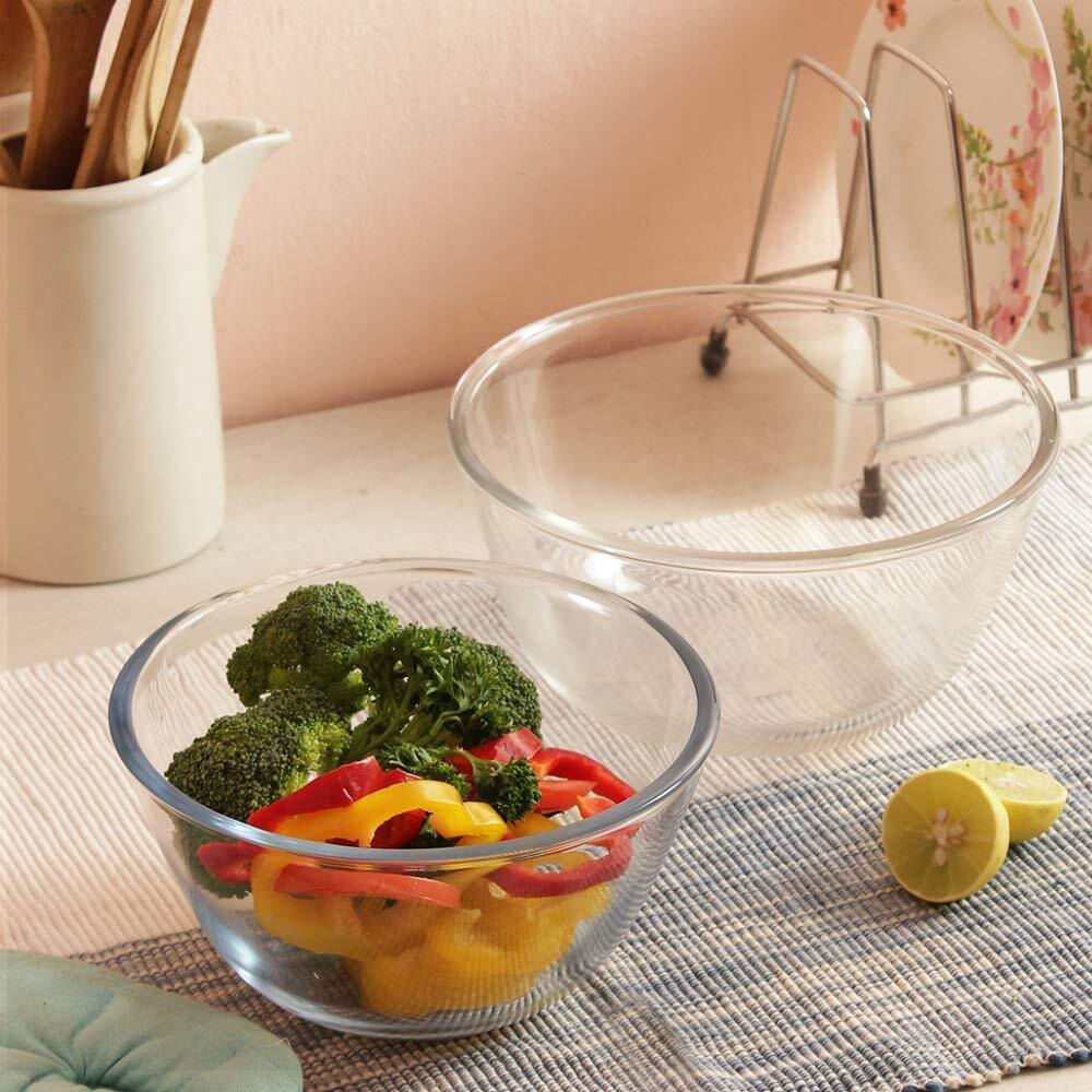 Femora Borosilicate Glass Microwave Safe All-Purpose Mixing Bowl,2650 ML, Set of 2