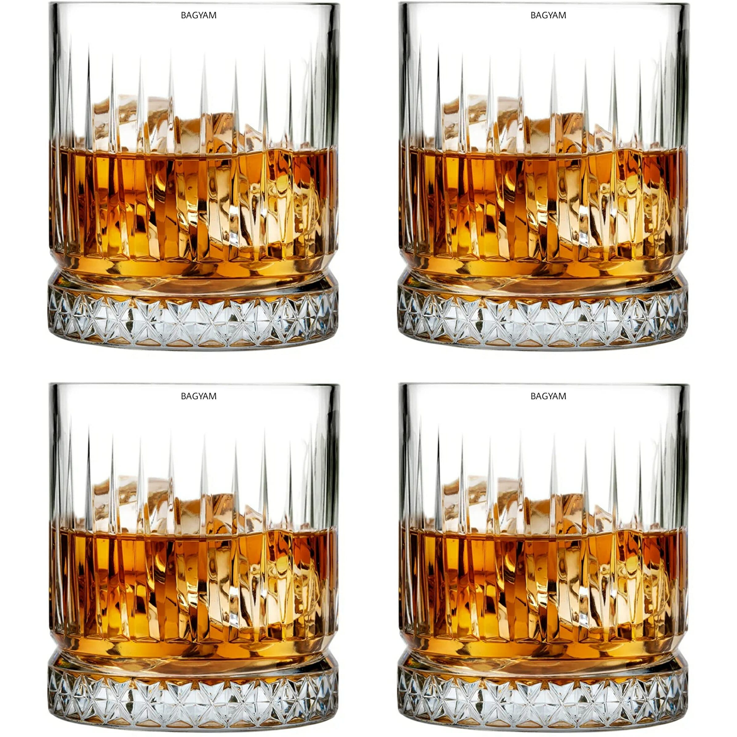 BAGYAM - Crystal Whiskey Glass - Clear Glass Whiskey Glasses Set of 4-300 ml, Transparent