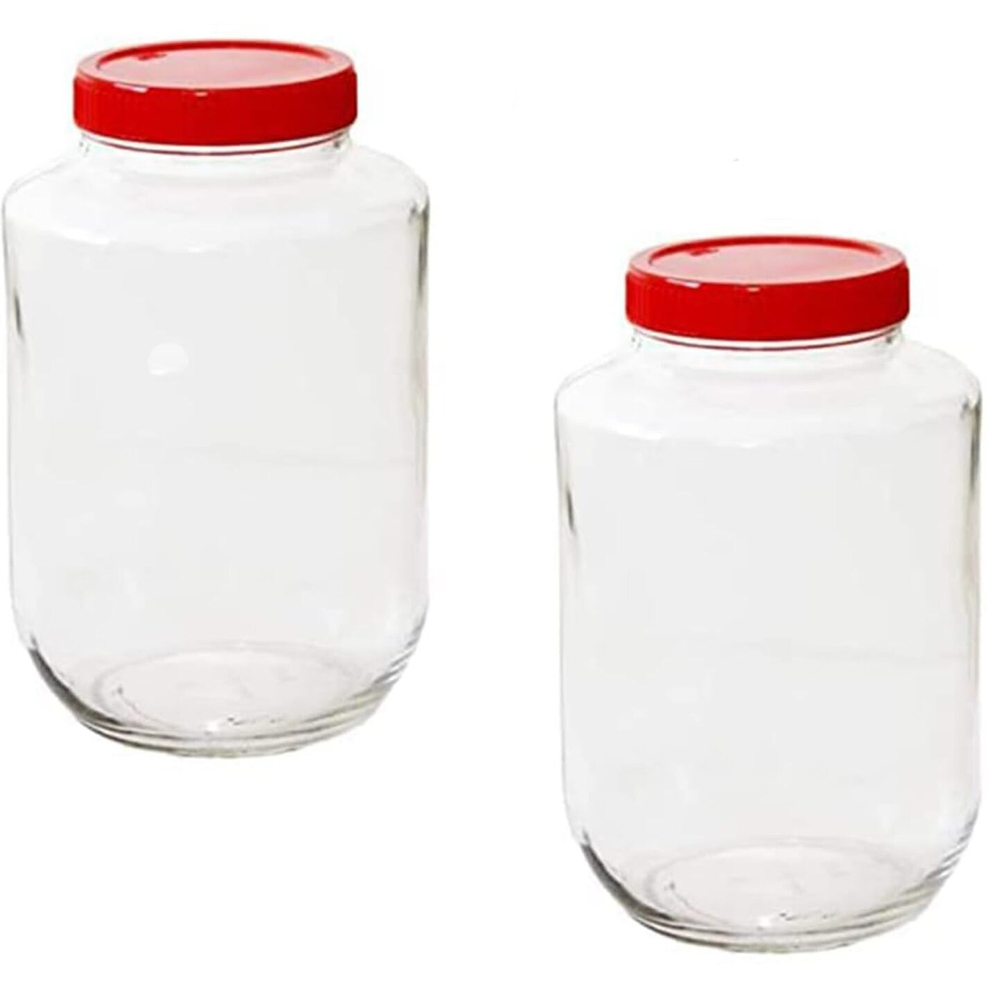 Feelopie Yera Glass Round Pickle Clear Jars & Containers(4000ml)||for Kitchen Pantry,Snacks, Masala, Honey, Pickles,Cookies,Dry Fruits,and Coffee Beans Storage||Plastic Red Lid (4kg, Set Of 2)