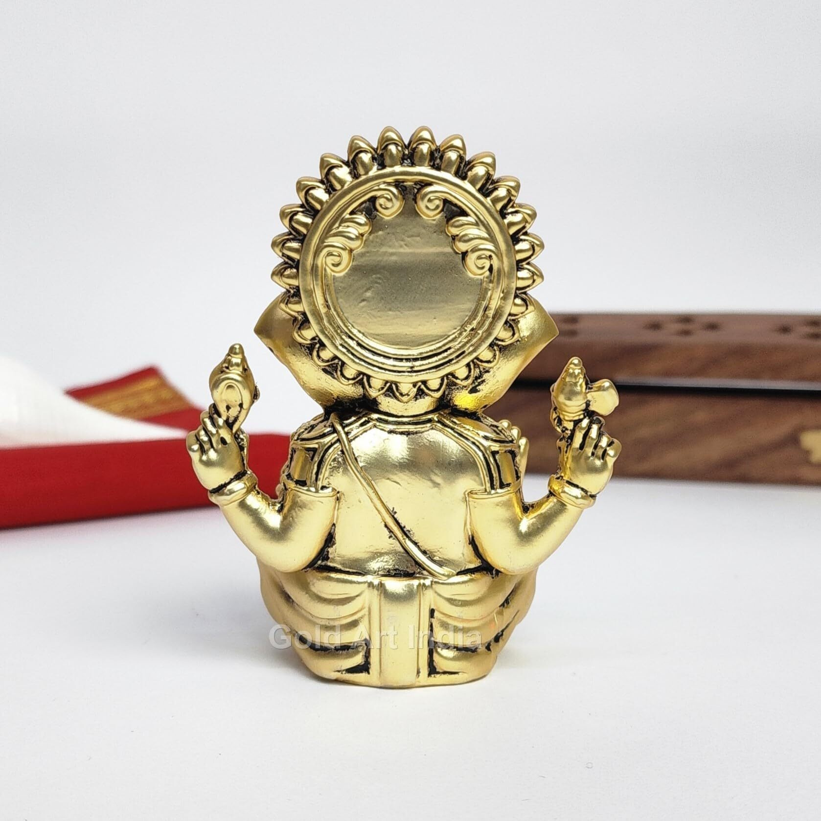 Gold Art India Vakratunda Ganesha Idol Gold Plated Idol with Antique Matte Finish | Vignaharta murti for Home & Office Dcor, Vinayaka Statue for Gifting | Ganesh Idol for Car Dashboard (3.7 X 2.5)