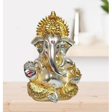 Gold Art India Lord Ganesha for Car Dashboard Ganesha Ganpati Idol God of Success and Luck (MUKUTTWOTONEMATTE), Synthetic Resin