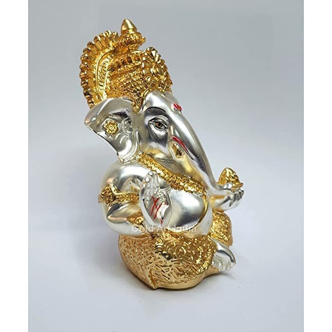 Gold Art India Lord Ganesha for Car Dashboard Ganesha Ganpati Idol God of Success and Luck (MUKUTTWOTONEMATTE), Synthetic Resin