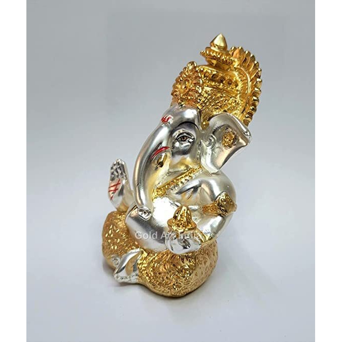 Gold Art India Lord Ganesha for Car Dashboard Ganesha Ganpati Idol God of Success and Luck (MUKUTTWOTONEMATTE), Synthetic Resin