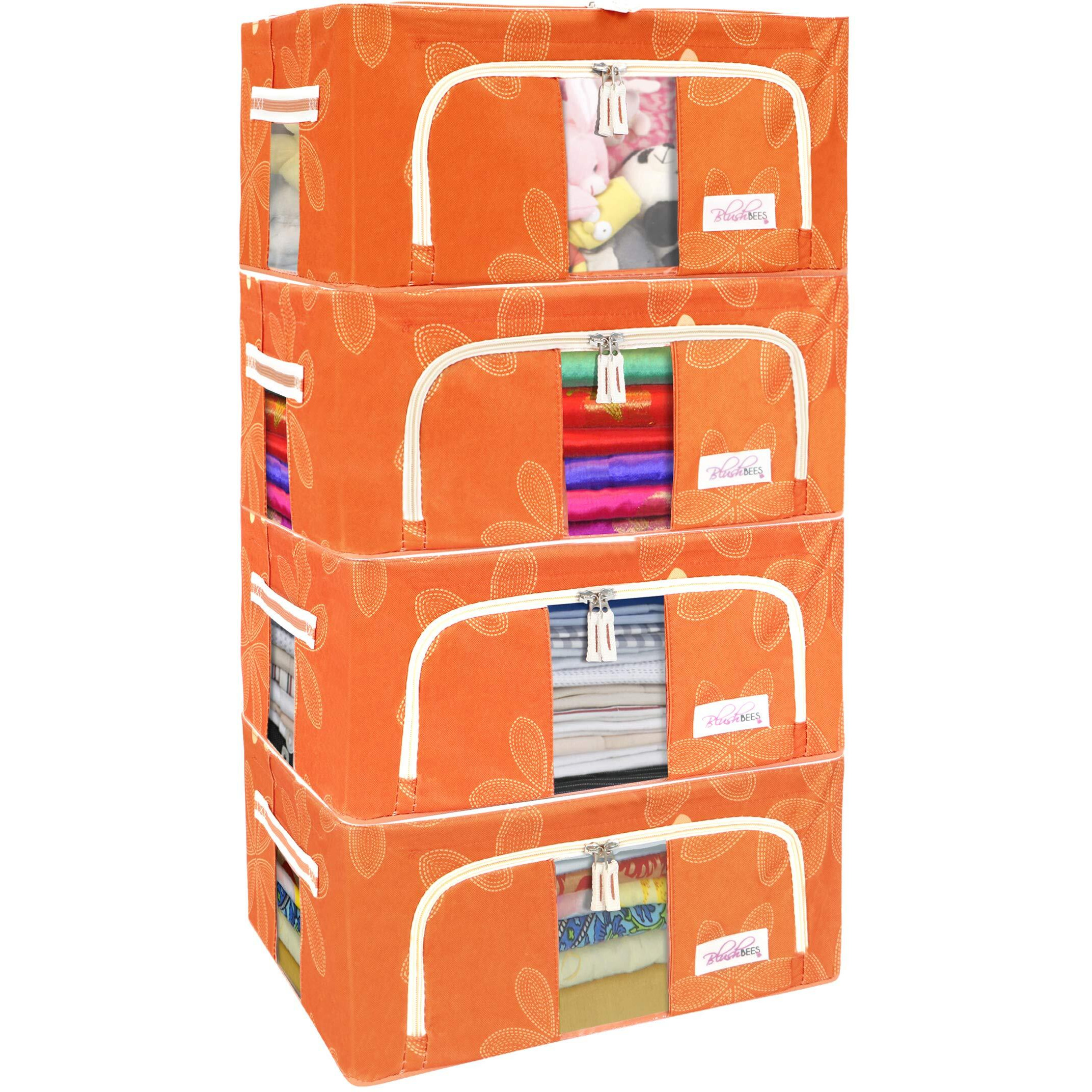 BlushBees Living Box - Storage Boxes for Clothes, Saree Cover - 24 Litre, Pack of 4, Orange