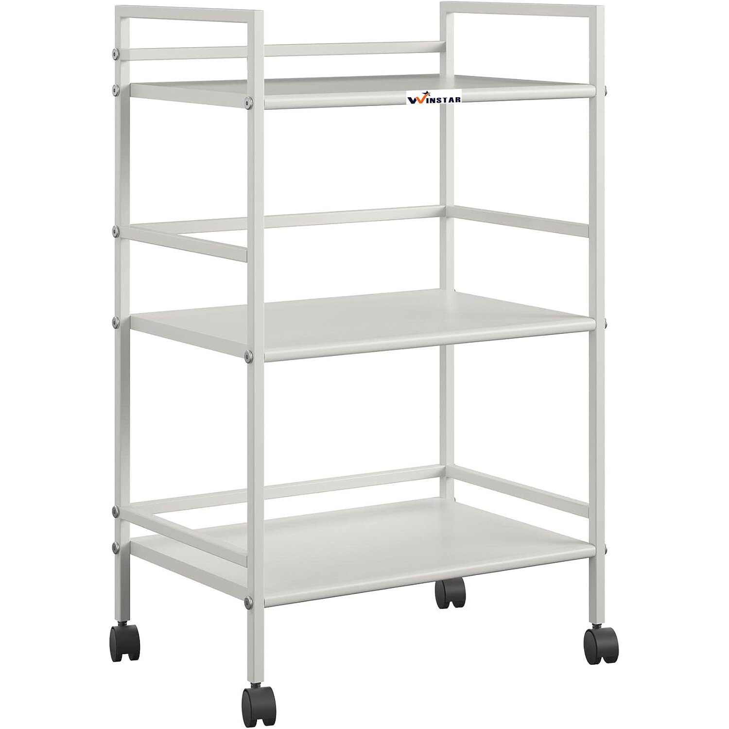 WINSTAR Metal Rolling Trolley with Lockable Wheels | Heavy Duty Multifunctional Metal Frame Cart | Ideal for Home, Kitchen, Bathroom and Office Storage | (White, 3-Tier)