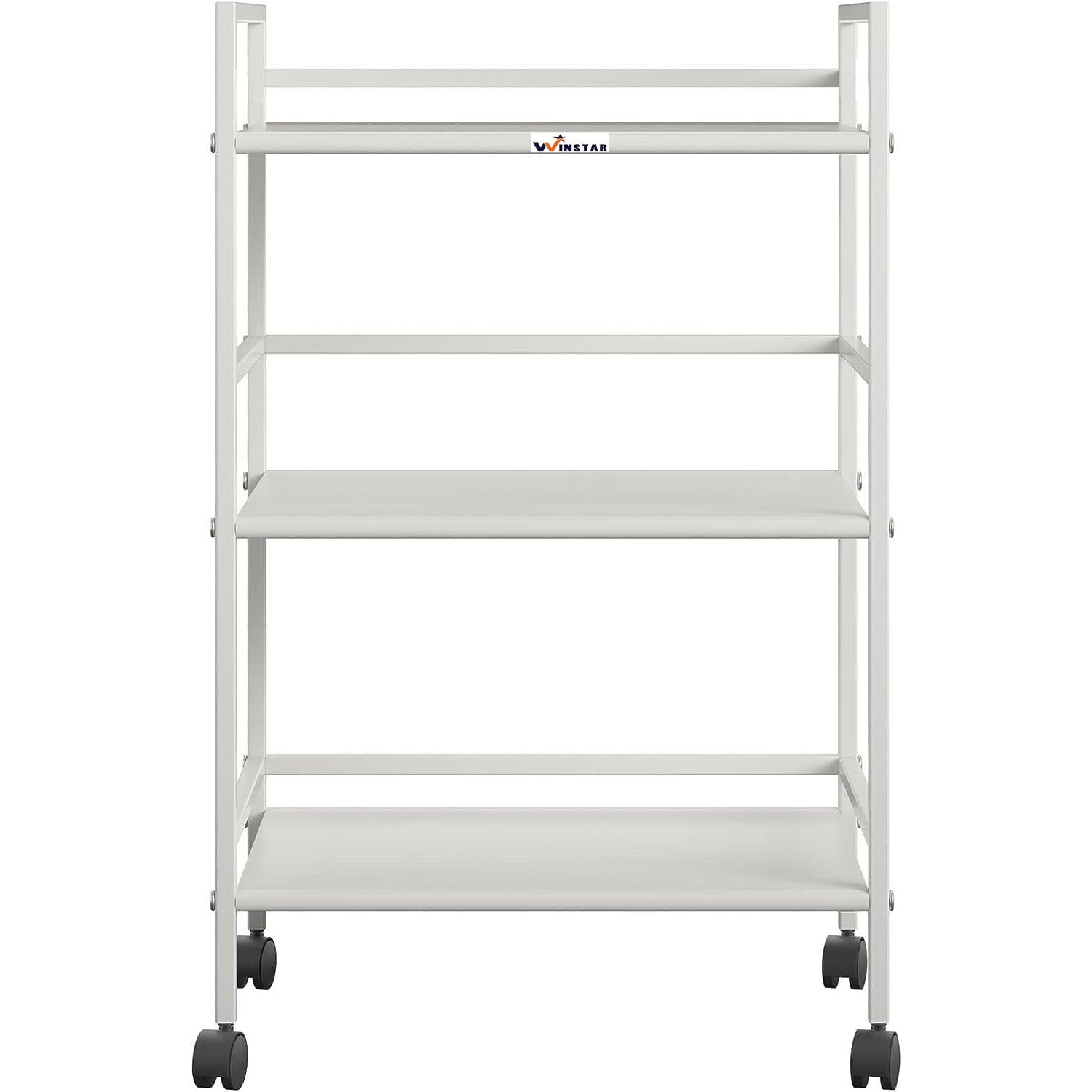 WINSTAR Metal Rolling Trolley with Lockable Wheels | Heavy Duty Multifunctional Metal Frame Cart | Ideal for Home, Kitchen, Bathroom and Office Storage | (White, 3-Tier)