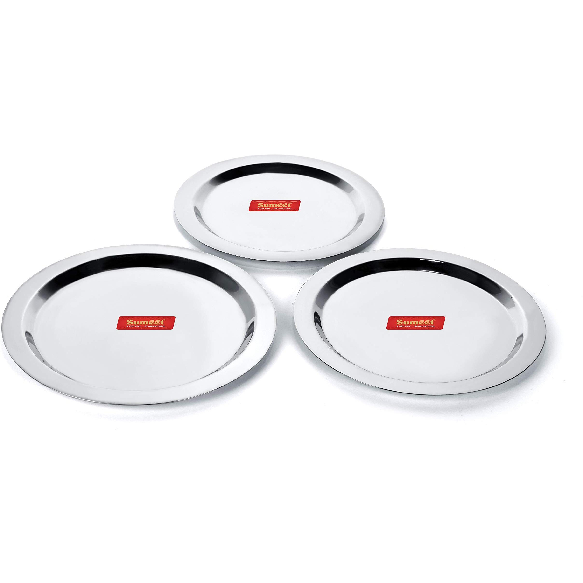 Sumeet Stainless Steel Heavy Gauge Ciba/Lids/Tope Cover Set Of 3 Pcs (20Cm, 21.3Cm, 22.8Cm), Silver