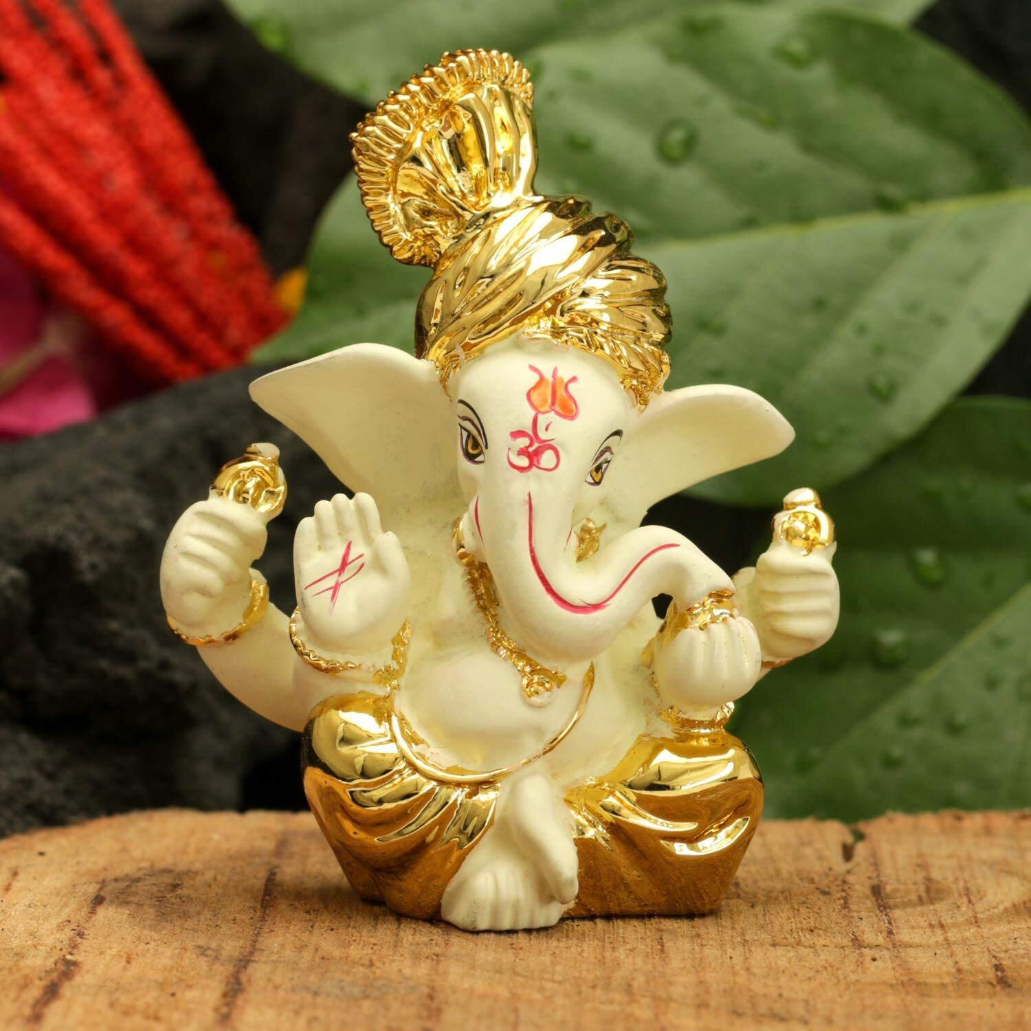 Collectible India Ganesha Idol Terracotta Gold Plated Ganesh Statue (Golden, 8x6cm)