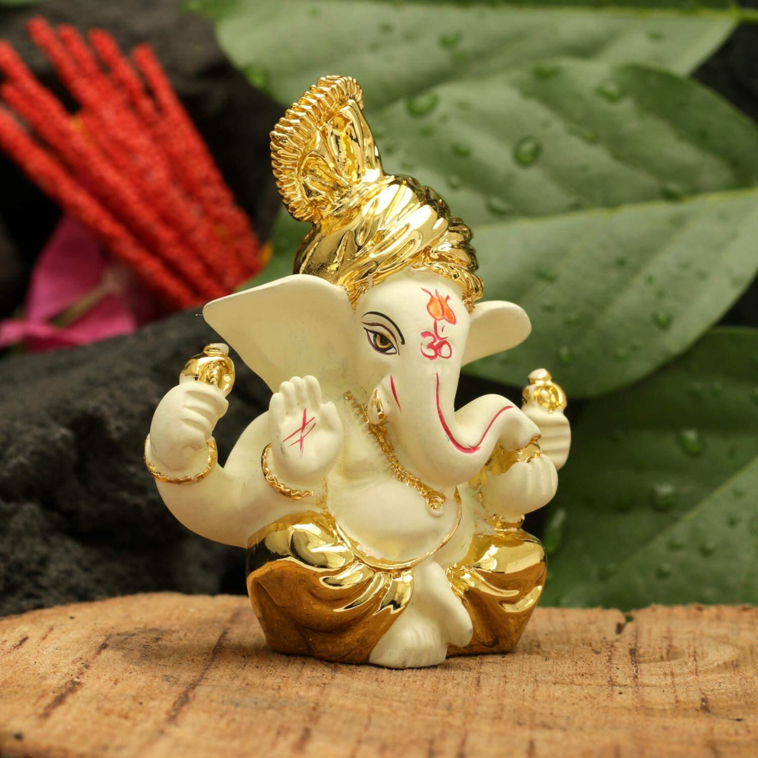 Collectible India Ganesha Idol Terracotta Gold Plated Ganesh Statue (Golden, 8x6cm)