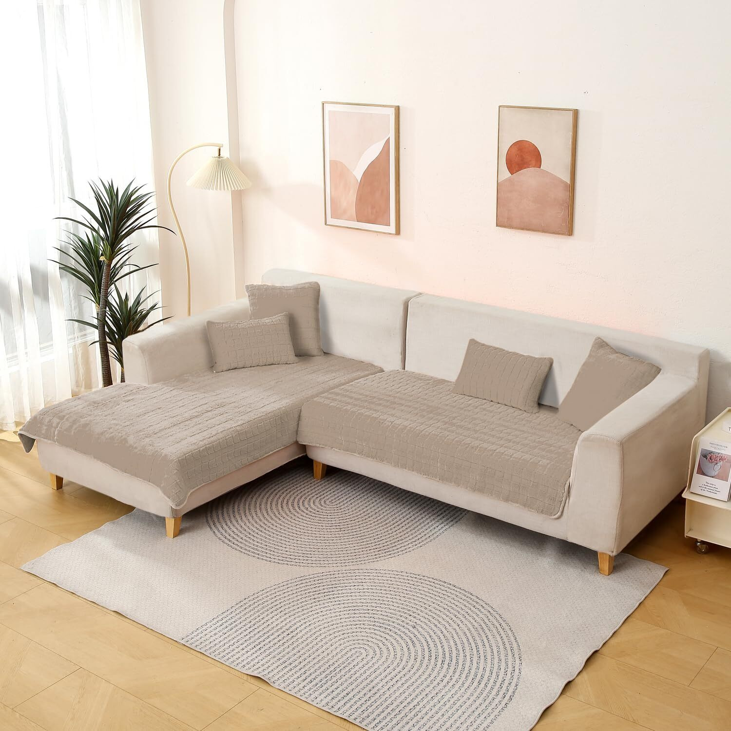 HOKIPO Premium Plush Anti Slip Sofa Mat, 90(D) x 220(L) cm, Beige (AR-5037-BGE)