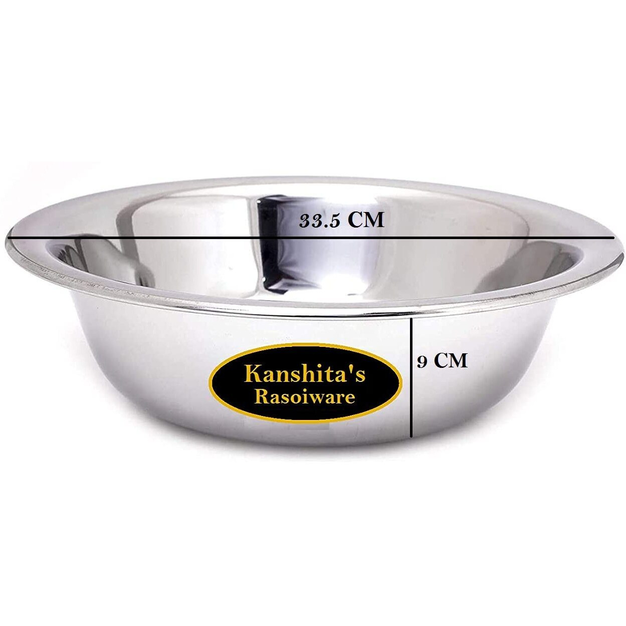 Kanshitas Rasoiware Premium Stainless Steel Multipurpose Basin Bowl Large 33.5 Cm, 3.80 liter