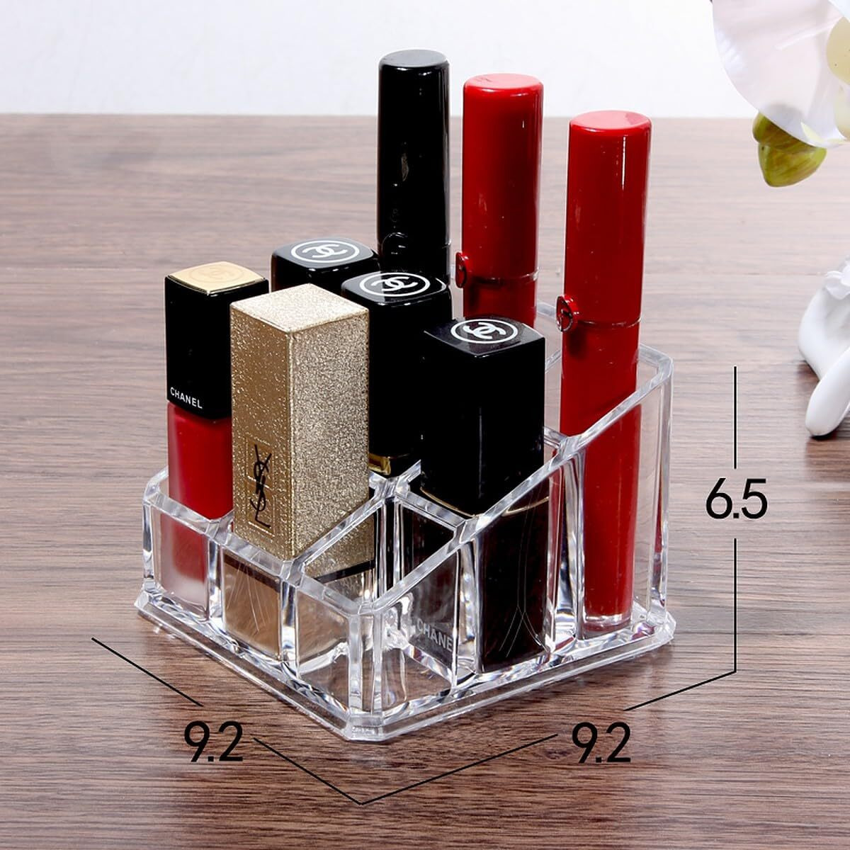 wolpin Lipstick Organizer 9 Compartments Makeup Storage Holder Box Display Case Cosmetic Organizer Stand, Transparent