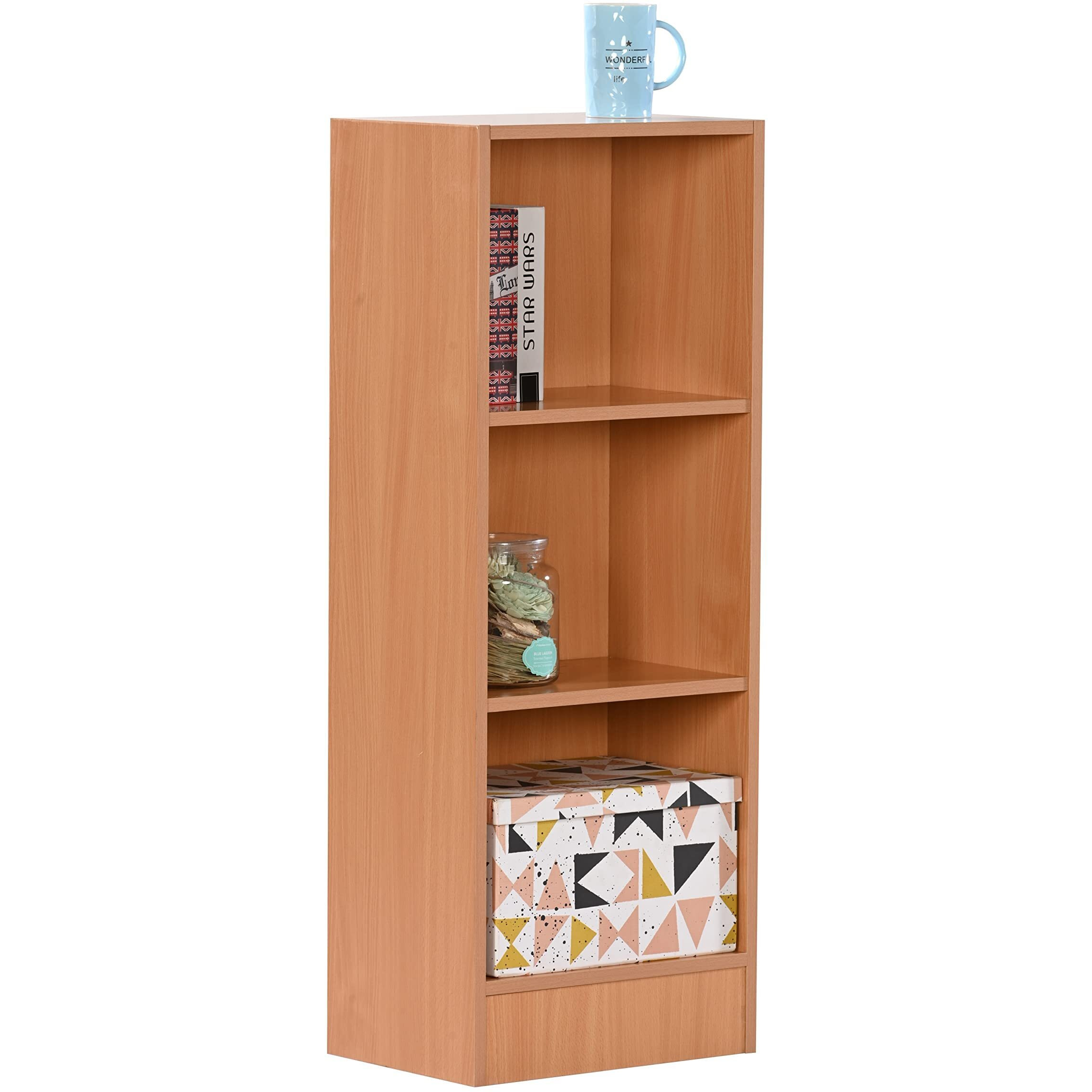 DeckUp Lexis 3-Shelf Engineered Wood Book Shelf and Display Unit (Bavarian Beech, Matte Finish)