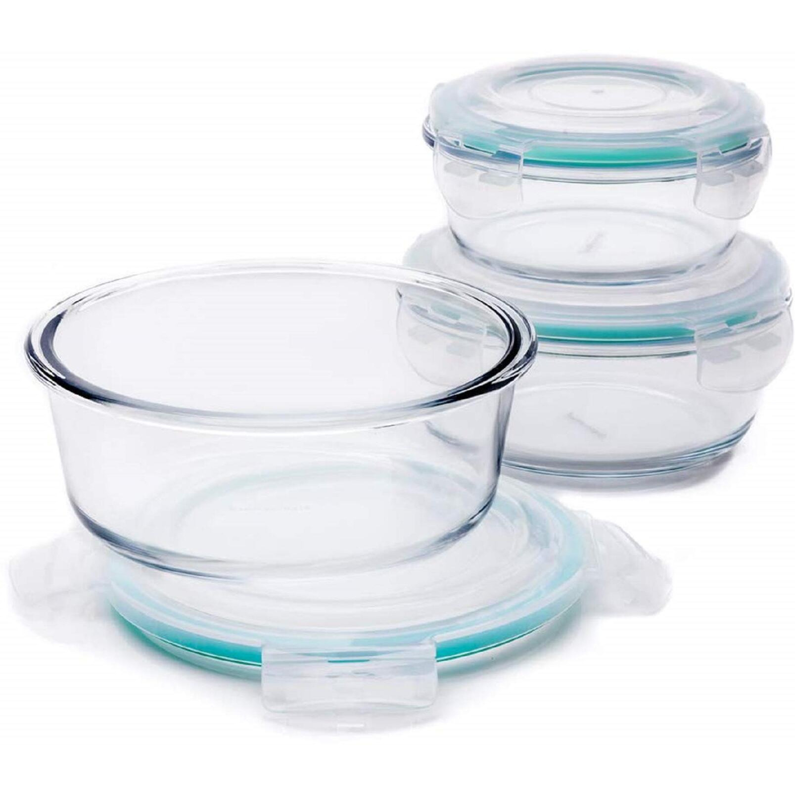 Signoraware Lock N Store High Borosilicate Bakeware Safe Glass Container Round (400ml+620ml+950ml), Set of 3, Transparent