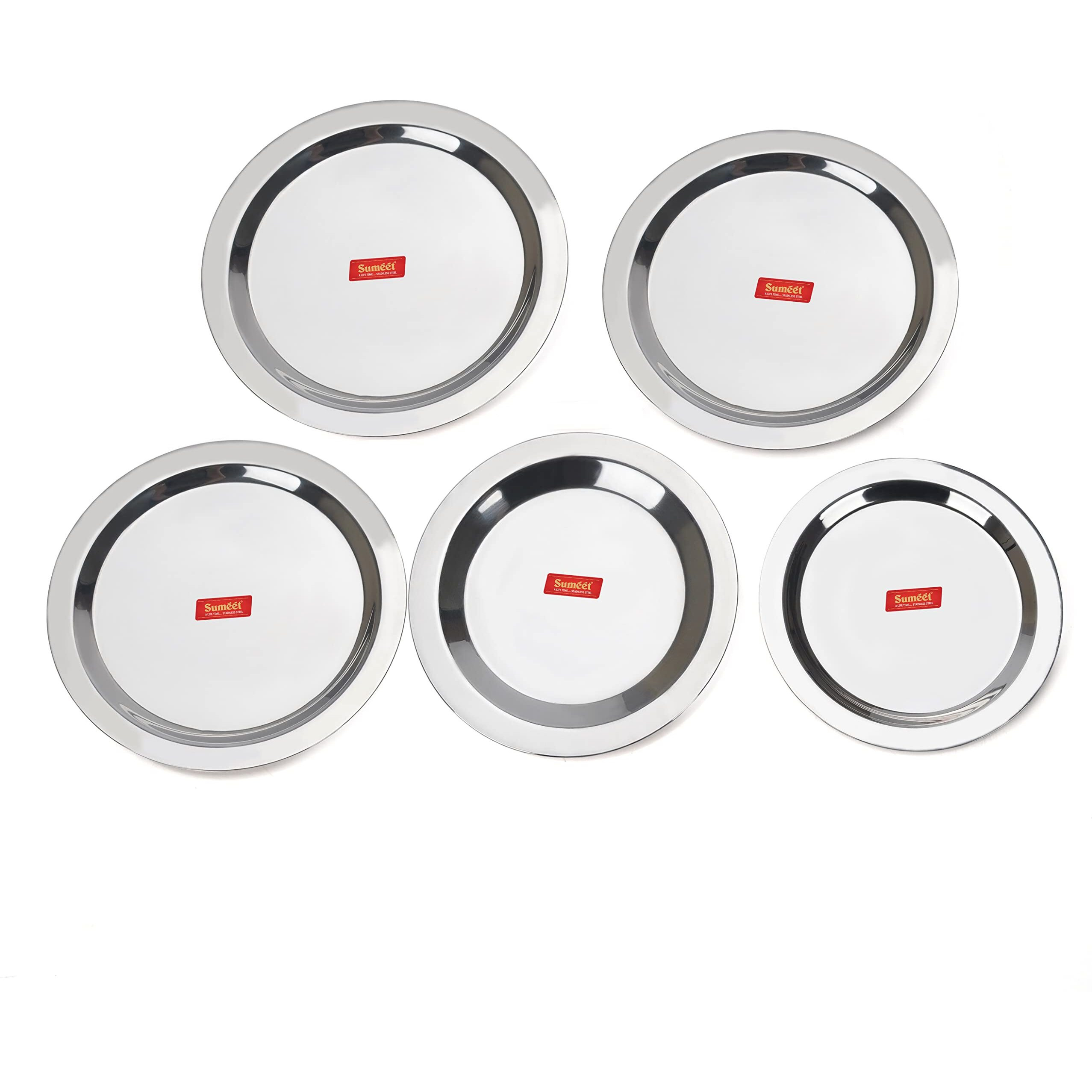 Sumeet Stainless Steel Heavy Gauge Ciba/Lids/Tope/Cheeba Cover Set of 5 Pcs (12.3cm, 13.8cm, 15.5cm, 16.7cm, 18.5cm), Silver