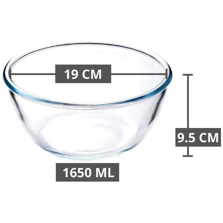 Femora Borosilicate Glass Mixing Bowl, Microwave Safe Bowl, Oven Safe, 1650 ML, Pack of 2