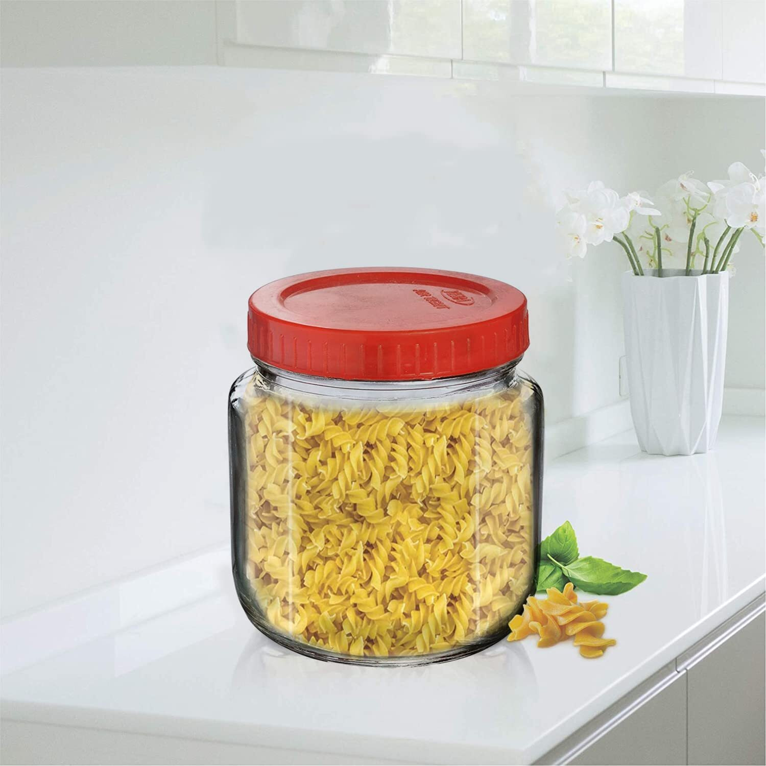 Feelopie Aahar Jar with Red Lid for Lentils, Food, Pickles, Spices, Sweets, Snacks, Rice, Kitchen Storage (500ml, Set Of 8)