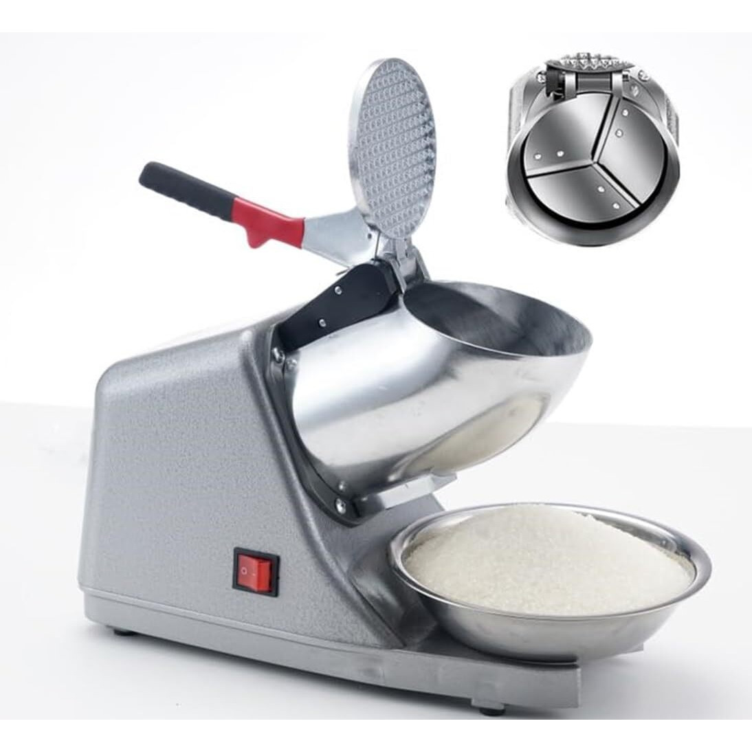 AZRMOH Electric Ice Crusher Machine with Three Blades Snow Cone Maker | Gola Making Machine | Sensor Shaved Ice Crusher Machine | 300 Watts | Ideal Use in Homes, Cafes | (Stainless Steel)