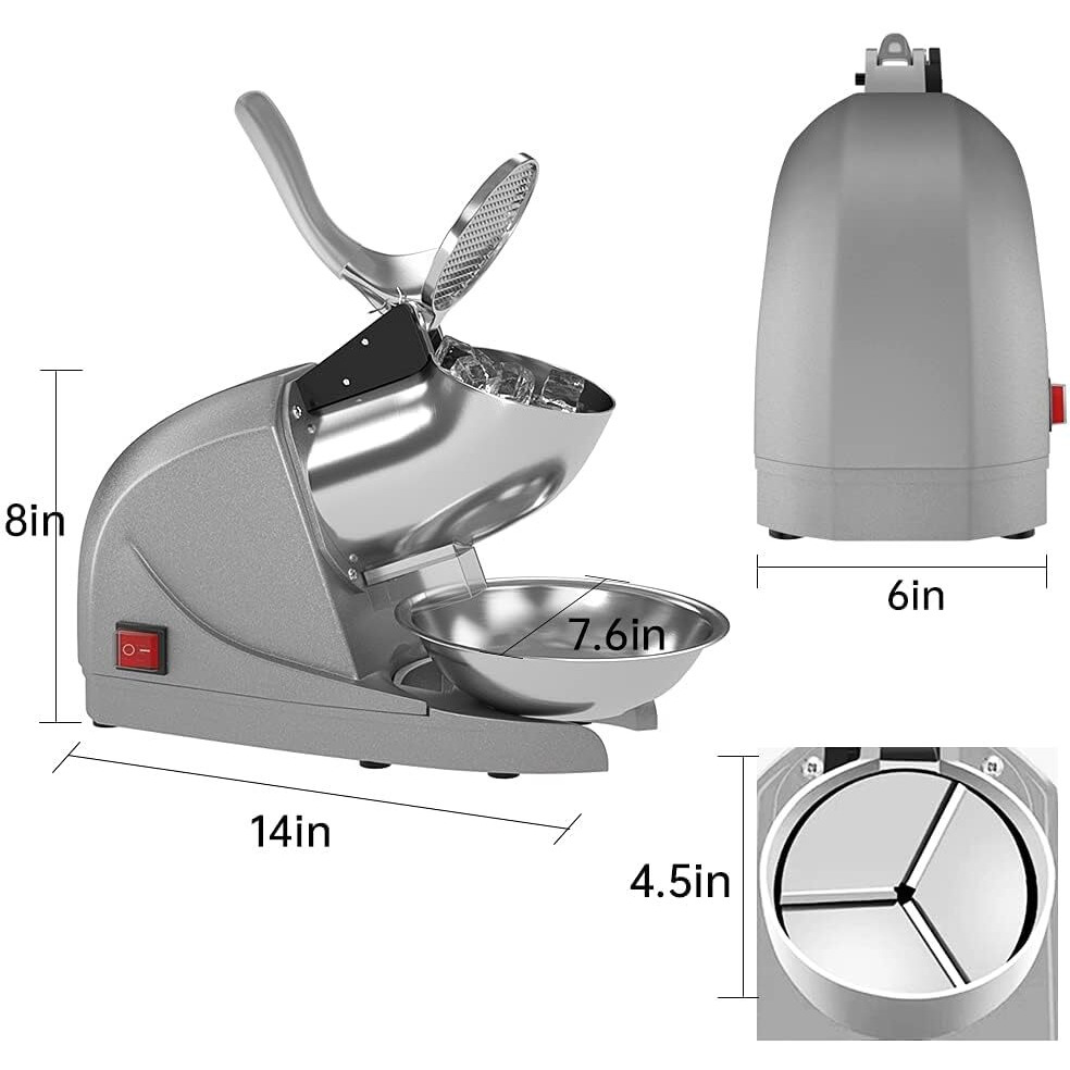 AZRMOH Electric Ice Crusher Machine with Three Blades Snow Cone Maker | Gola Making Machine | Sensor Shaved Ice Crusher Machine | 300 Watts | Ideal Use in Homes, Cafes | (Stainless Steel)