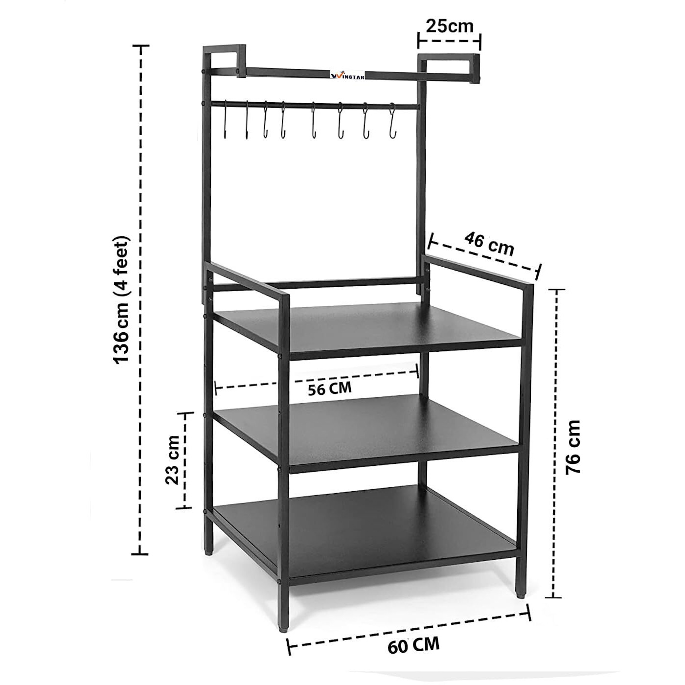 WINSTAR Metal Microwave Stand | Microwave & OTG Rack for Kitchen Counter | Double Platform for Extra Storage | Kitchen Oven Rack | Black (No Wheels, 4 Shelf)