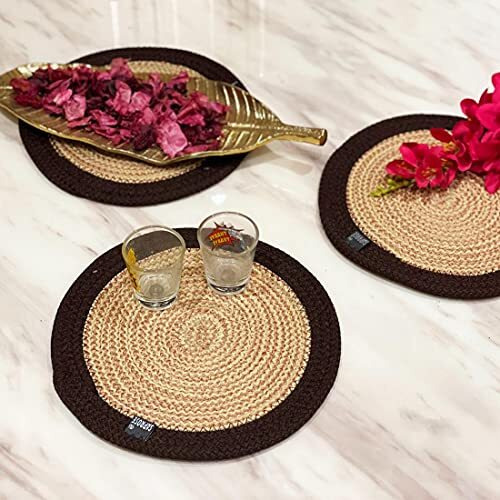 ST SAPROSE  Polypropylene Round Trivet (3 PCS Set, Size 23 cm) Pot MAT, Side Table Mat, Machine Washable Small Place Mat for Casserole for Dining Table (9 Dia, Brown)