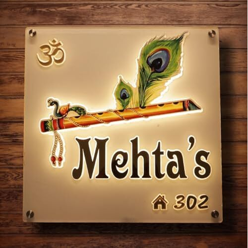 Aarushi Creations Acrylic Personalized Home Door Name Plate with Light - 3 Year Warranty - (Size 12x12 In White) 0538BB (12x12 Inch)