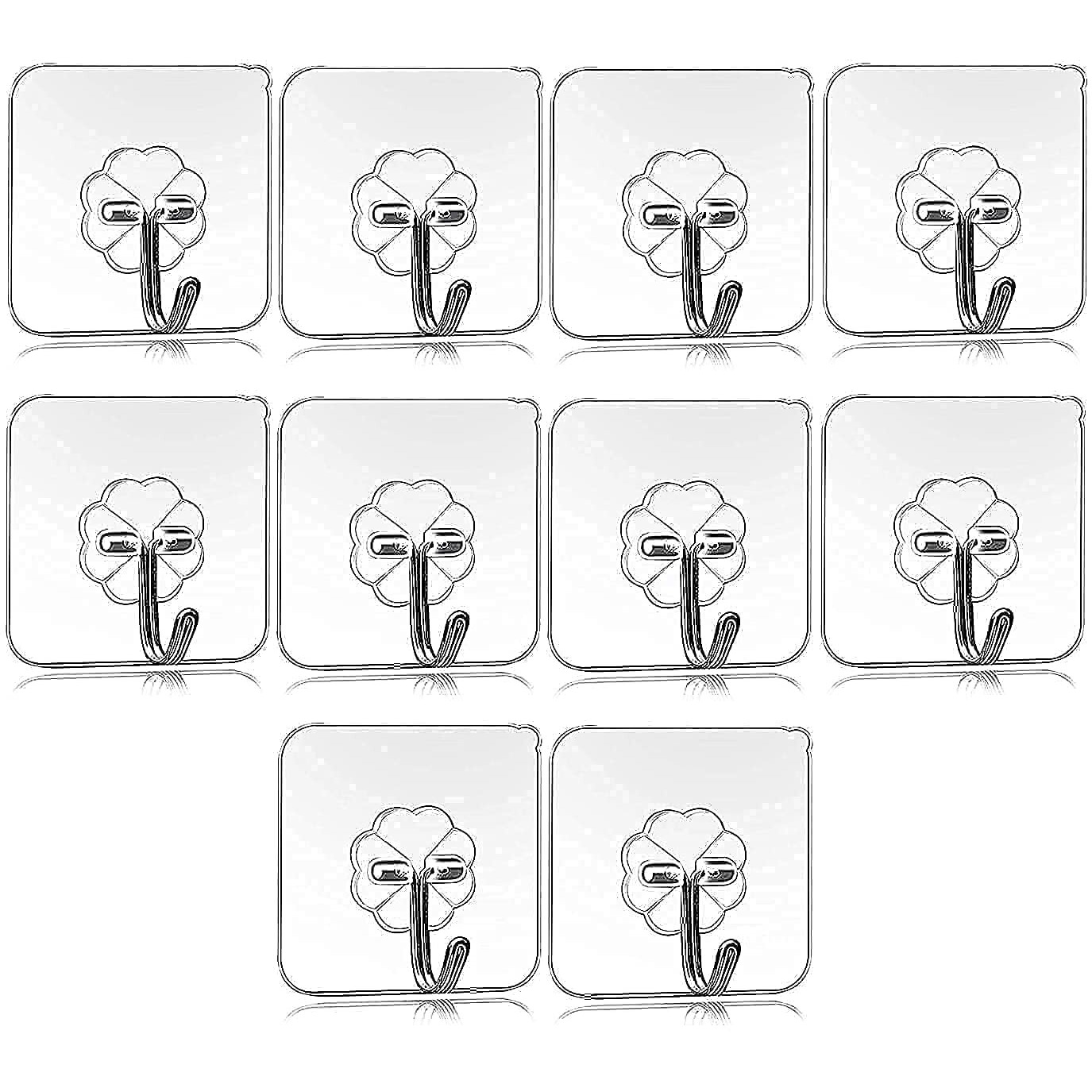 Solitude (50 Pcs PVC Heavy Duty Self Adhesive Stainless Hooks 13.2LB (Max), Transparent Waterproof and Oilproof Wall Hooks for Kitchen Bathroom Shower Door Outdoor Home Improvement Utility Hook