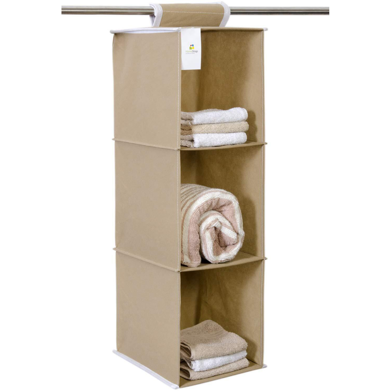 HomeStrap Hanging 3 Shelf Wardrobe Organizer- Beige