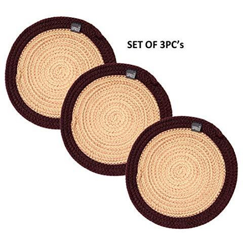 ST SAPROSE  Polypropylene Round Trivet (3 PCS Set, Size 23 cm) Pot MAT, Side Table Mat, Machine Washable Small Place Mat for Casserole for Dining Table (9 Dia, Burgundy)