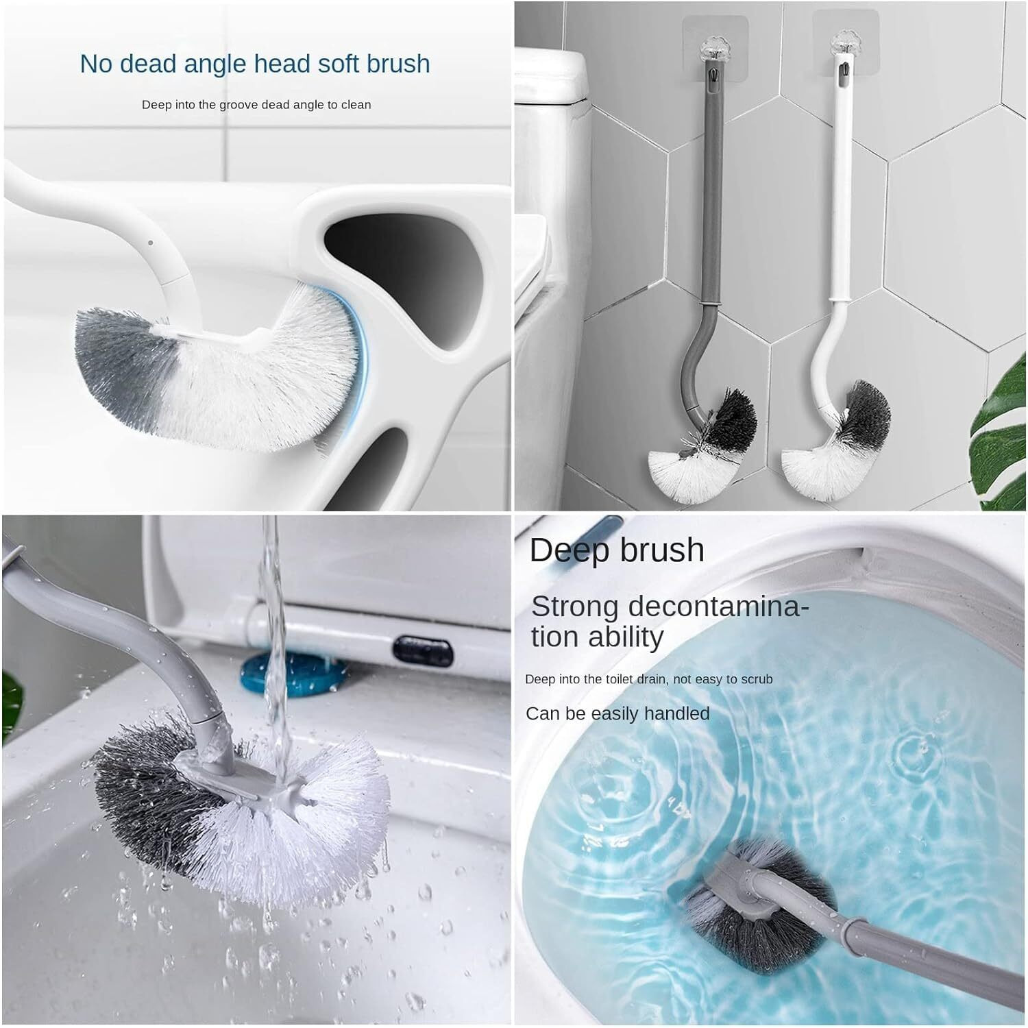 2 Pcs Toilet Brush, Curved Design Angled Cleaner Brush Scrubber for Deep Cleaning, Long Plastic Handle and Flexible Bristles Bathroom Toilet Bowl Brush