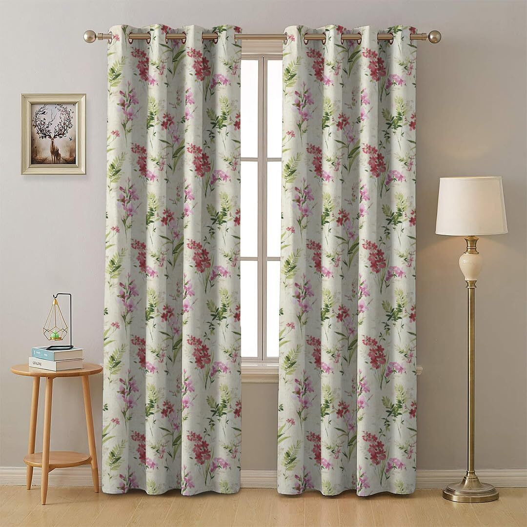 SPACES DRAPE STORY Premium Printed Blackout Curtain with Lining, Set of 2, 8Ft Door Curtains, Pink & White