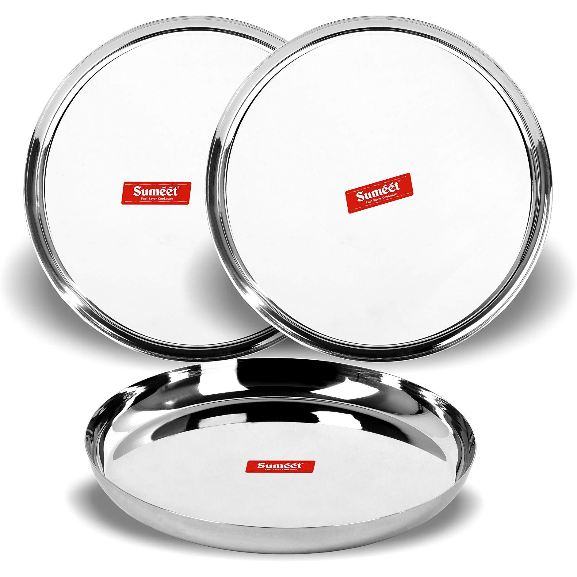 Sumeet Stainless Steel Apple Shape Heavy Gauge Dinner Plates with Mirror Finish 29.5cm Dia - Set of 3pc