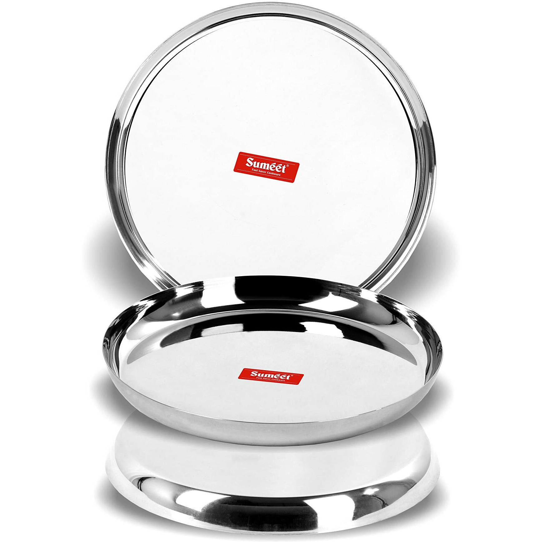 Sumeet Stainless Steel Apple Shape Heavy Gauge Dinner Plates with Mirror Finish 29.5cm Dia - Set of 3pc